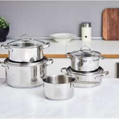 Basics 9-Piece Stainless Steel Induction Cookware Set - Pot with Lids, Saucepan and Casserole